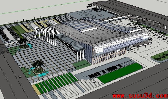 长途汽车客运站建筑SU模型下载 