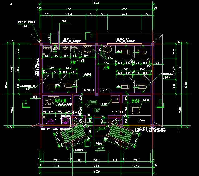 公共厕所建筑CAD图(图1)
