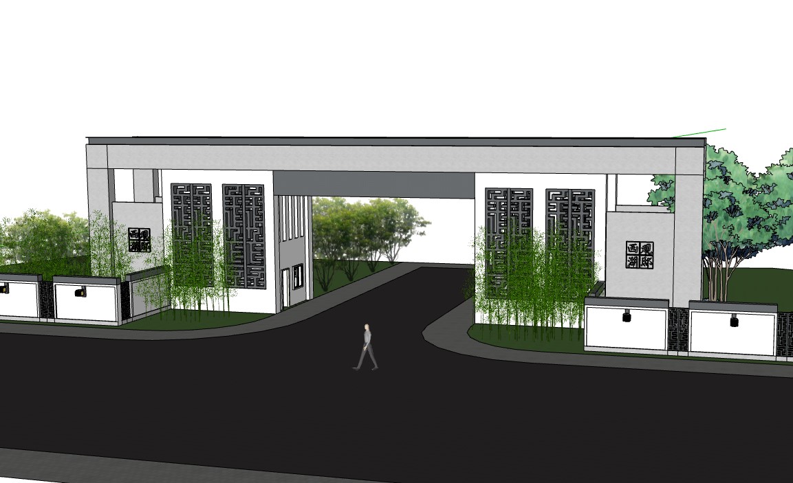 中式大门建筑含围墙su模型