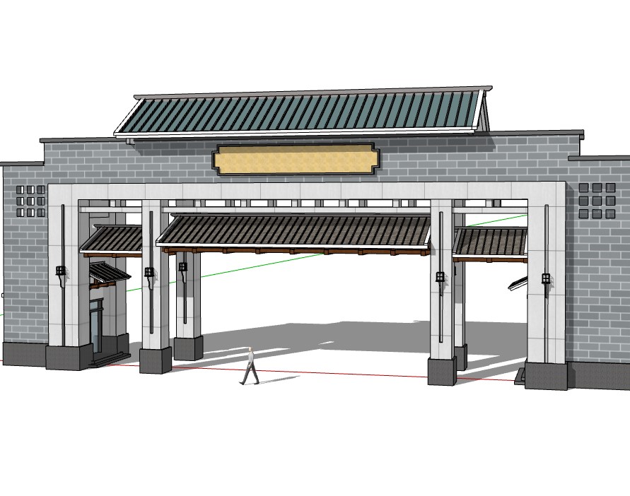 新中式大门建筑设计su模型