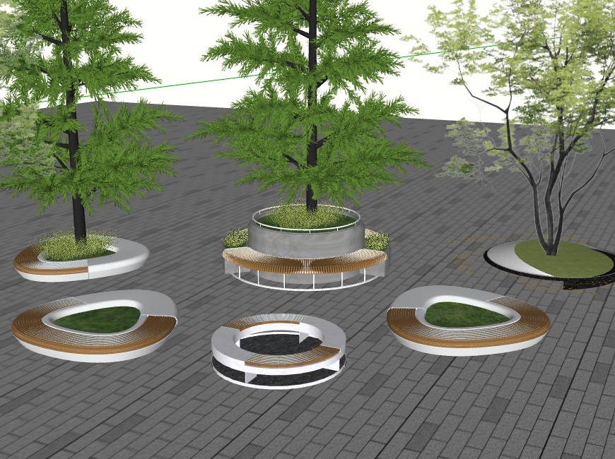 6套现代异形景观树池座椅异SU草图大师模型