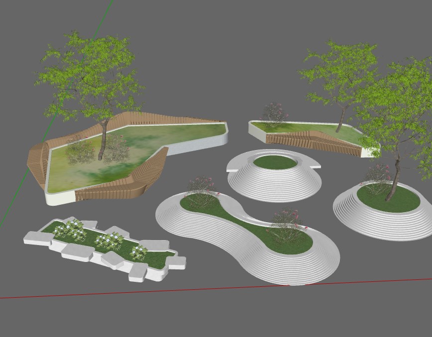 6套现代异形景观树池座椅异SU草图大师模型